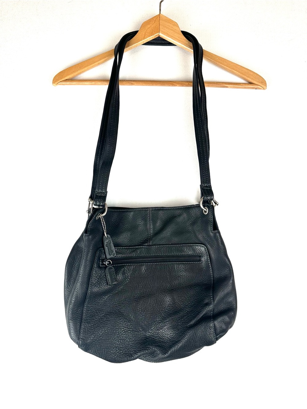 Tignanello Pebble Leather Double Strap Shoulder Handbag Black